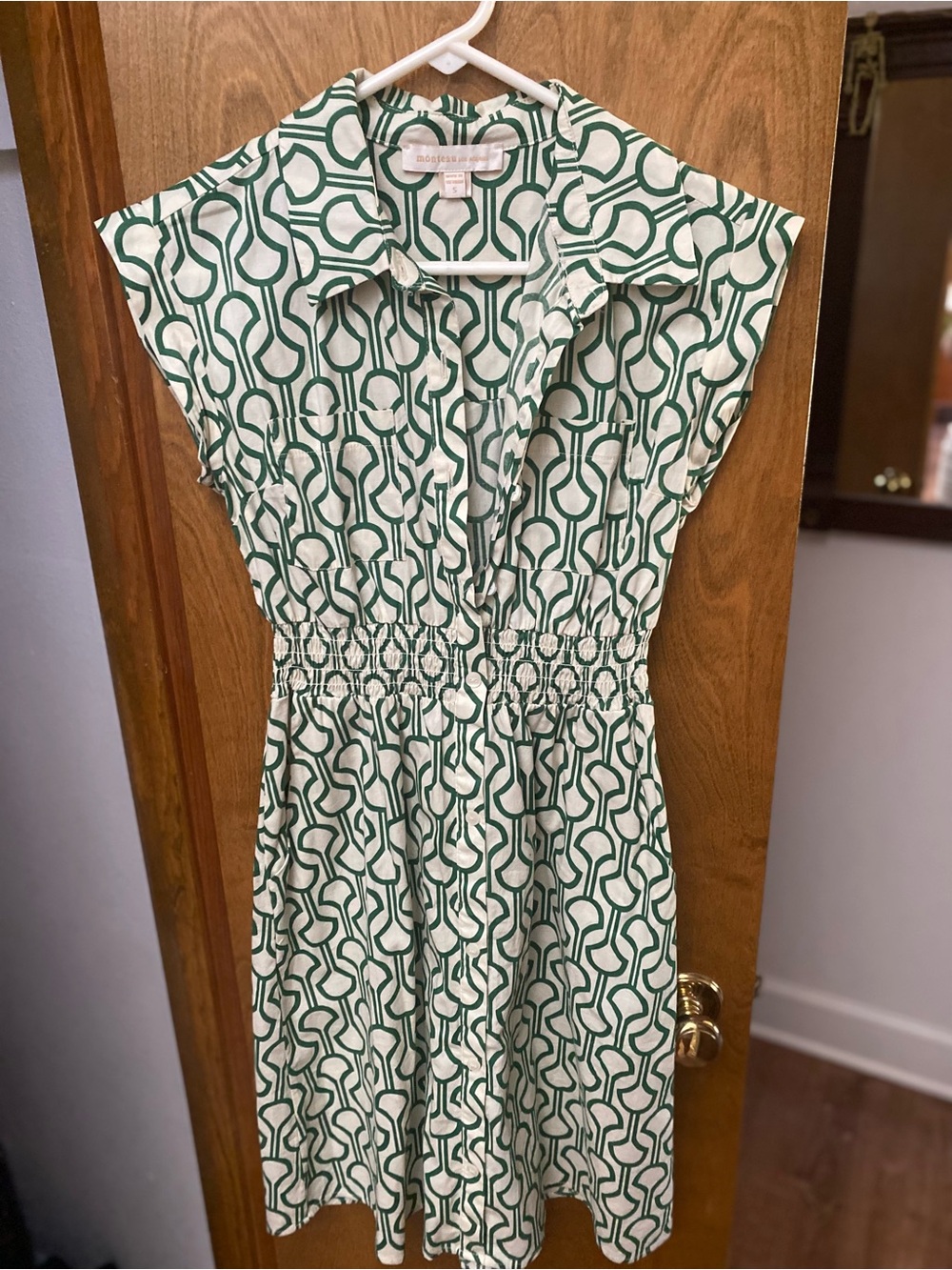 Monteau Green and Cream Geometric Midi Shirtdress